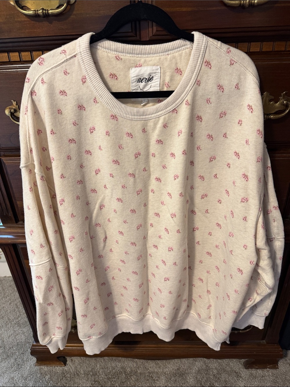 aerie Cream Pullover Sweatshirt with Pink Floral